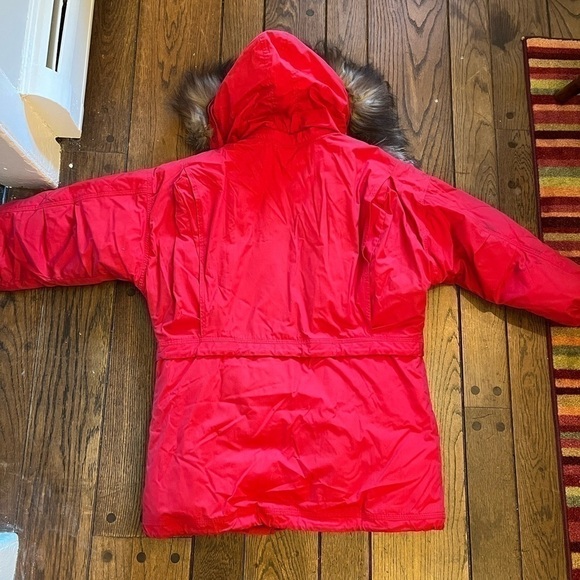 Mulberry Street Outerwear Red Puffy Goose Down Jacket with silver Fox fur Small - Picture 5 of 8